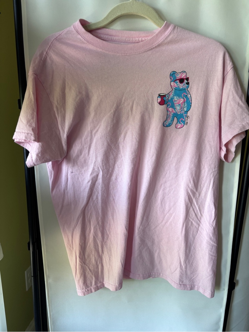 riot society Light Pink Short-Sleeve Tee with Blue Tropical Bear Graphic